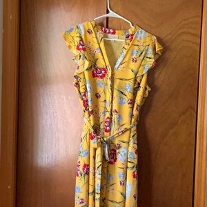 Maison Jules yellow floral shirt dress